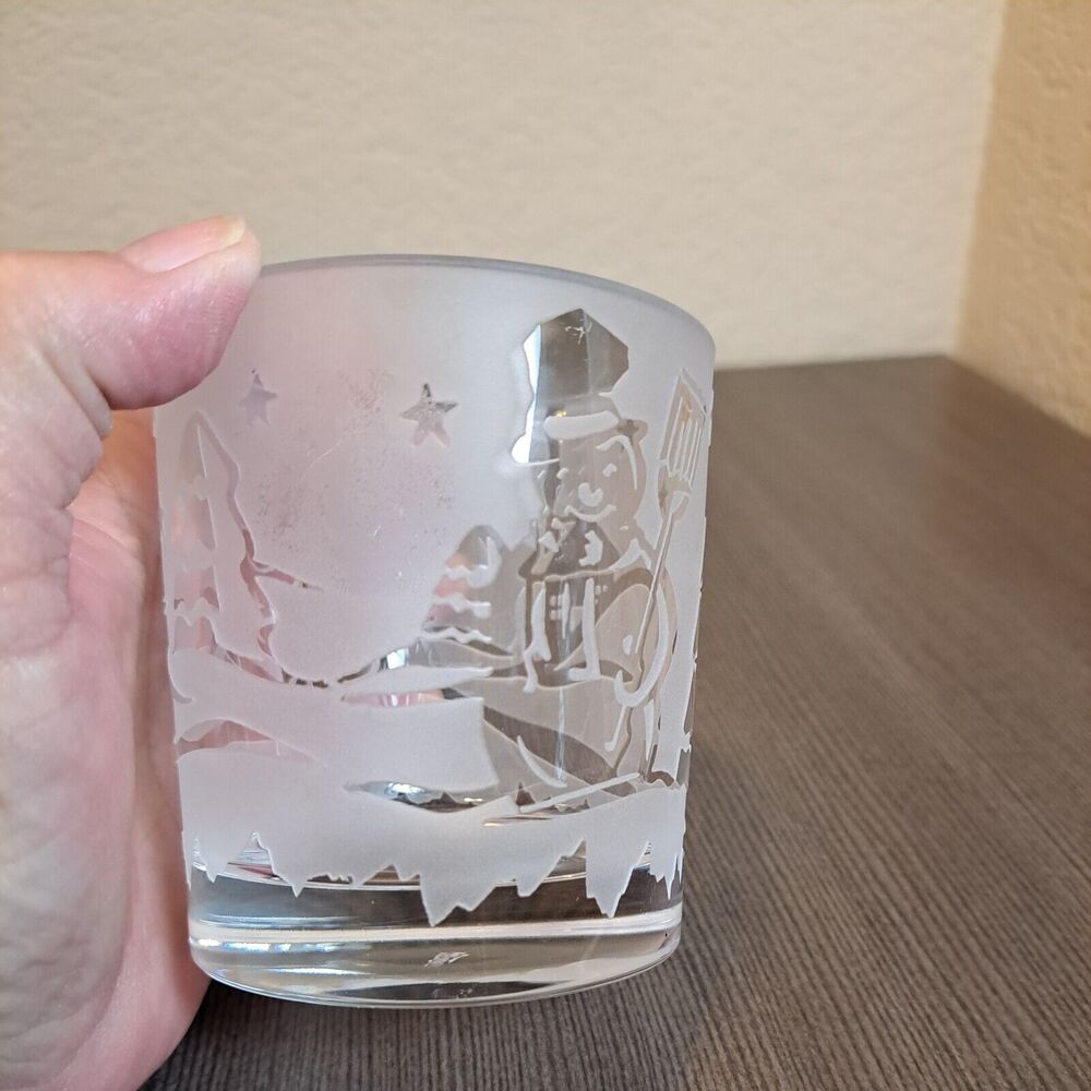 JG Durand Crystal Whiskey LowBall Glass Laser Etched Frosted Christmas Holiday